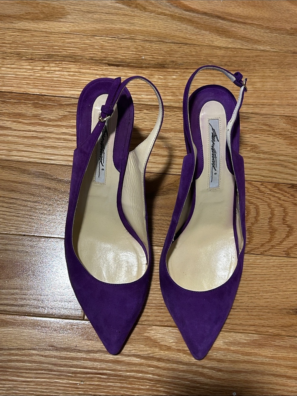 Brian Atwood Purple Suede Pointed Slingback Heels